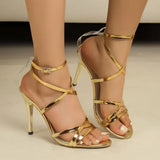Zingj New High Heel Fashion Women's Shoes 2024 Thin Belt Metal Round Head Open Toe Large Size Sandals