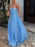 Women's Dress Sweet Sexy Slings With Chest Pressure Folds Big Pendulum Dress Solid Color Woman
