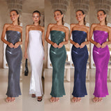 Zingj Years Ins Wind Summer Style Bright Silk Wrapped Chest Sexy Long Dress Dress