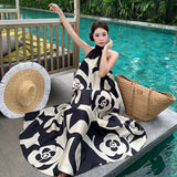 Zingj Hanging Neck Dress Female Summer High Sense Loose Print Skirt