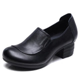 Coarse Leather Single Shoe Set National Breeze Layer Cow Skin Mother Shoes Heel Round Head Black Working Shoes