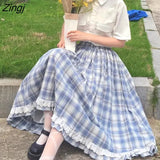 Midi Long Skirts Womens Multi Layer Ruffle Goth Black Pleated Skirts Japanese Harajuku Sweet High Waist Lolita Skirt