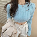 Women Knitted Pullover Sweater Mink Cashmere Pure Desire Short Tight-fitting Long-sleeved