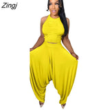 Women Tracksuit Two Piece Set Slim Crop Tank Top + Loose Long Pants Sportsuit Matching Set Clothes For Women