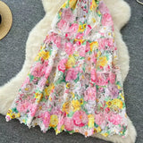 Retro Elegant Hollow Hook Lace High-Necked Small Flying Sleeves Long Dress Female Thin Dress