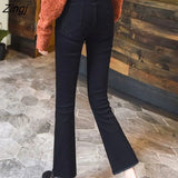 Women Fashion High Waist Streetwear Spring Flare Trousers Female Clothes Casual Denim All Match New Pantalones