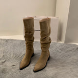 High-Heeled Kaqi Heap Boots Boots Women's Shoes 2025 New Spring And Autumn Winter Thin Long-Sleeve Knight