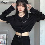 T-shirts Women Removable Sleeve Sequined Chain Japanese Style Harajuku Trendy Goth Y2k Female Crop Top Hot Sale