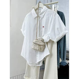 Embroidered Blue Short Sleeve Shirt Women's Easier Summer 2025 New Design Sense Small Shirt Casual