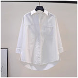 2025 Spring And Autumn Arts Fan Top Dress Design Sense Stitched Pink Side Open Fork Loose Casual Shirt