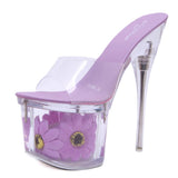 Zingj Size Hot Style Sexy Superb Heel Sunflower Thick Heel Thin Heel Waterproof Al Transparent Crystal Shoes Wedding Shoes