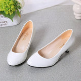 High Heel Single Shoes Women's Low-Heeled Fashion Tip Shoes 5CM Coarse Heel Casual Leather Shoes Low Heel Work Performance