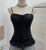 Self-Breasted Tector-Boo-Tie Baroque Lace Strapped Sling Vest Short Corset