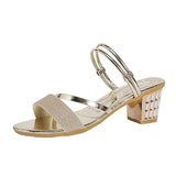 Version Of The Heel Sandals Woman 2025 New Comfortable Coarse Fashion Sleek One Shoe Two Wearing One-Character Buckle