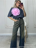 Hot Sale Ins Wind Loose T-Shirt Women's Three-Dimensional Mesh Yarn Tea Pure Cotton Short-Sleeved