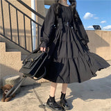 Zingj Winter Long Sleeve High Waist Black Female Students Sweet And Lovely Waist Fold A Line