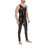 Zingj Plus Size Men's PVC Bright Leather Onesie Sexy Open Gear Slim Onesie Leather Pants Size