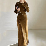 Zingj Fall 2023 New Round Collar Floral Long Sleeve Belt Shows Thin Hip Dress-Outfit