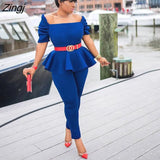 Top+Skinny Pants Air Layer Fabric Casual Suits Elegant Fashion 2 Piece Set Office Lady Casual Women Outfits Pants