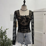 Pat With Chest Cushion Square Collar Bow Lace Long Sleeve Bottom Top Dress Slim Slim Short Shirt