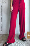 Loose Summer Pants for Women Wide Leg Female Trousers Long Elastic Casual Lace Up Beige High Waisted Khaki Stacked