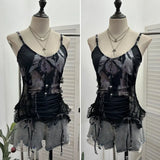 Shooting Millennium Spice Girls Heavy Industry Lace Stitching Print Beaded Sling Vest Strapped Short Sleeveless Top