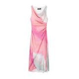 New Tie-Dye Printing Folds Open Fork Fan Dress
