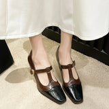 Retro Single Shoes 2025 Spring And Autumn New Women's Shoes Square Head Mary Jane Shoes Fashion Matching Color Matching Buckle High