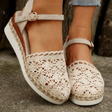 Slope Heel Sandals 2025 Summer New Bun Head Weaving A Word Buckle With Women's Sandals