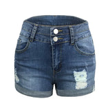 Commute Fashion Ripped Elastic High Waist Denim Shorts Women's