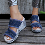 One-Word With Buckle High-Heeled Slippers Women's Slopes And Thick-Bottomed Cloth Beach Cold