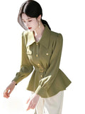 Professional Commuting Temperament Light Ripe Olive Green Waist Shirt Female 2025 New High-End Feel