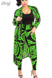Big Size 2 Pieces Set Sexy Autumn Fashion Women Set Female Tops Floral Print Long Sleeve Cardigan Bodycon Stripe