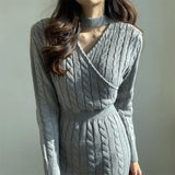 Split Sweater Woman Dress Winter Clothes Knitting Dresses for Women Autumn Warm Casual Pollover 2023 Solid Thick