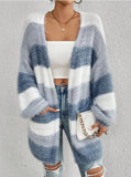 And Winter Women's New Knitted Plush Coat Long Striped Open