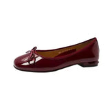 Bow Head Shallow Flat Bottom Low Heel Single Shoes Women 2025 Spring And Autumn New Patent Leather Students Small Leather