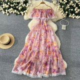 Spring New Holiday High Sense Shoulder Lotus Lace Lace Lace Lace Lace Swing Print