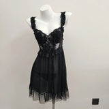 Private Room Pyjamas Female Lace Tethers Thin Transparent Beauty Fairy Seduction Pajamas Leaves