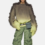 Zingj Wind Gradually Pull Wool Edge Long Sleeve Knit Jacket Spring 2024 New Fashion Trend Design Sense Sweater