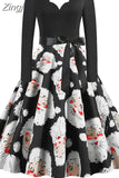 Christmas Dress Women Vintage Winter Polka Dot Print Long Sleeve Casual Elegant Party Dress S~3XL Robe