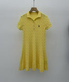 Short-Sleeved Knitted Dress Woman 2025 New College Style Polo Collar Slimming