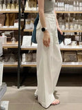 Early Spring New Small White Cotton Broad Leg Trousers High Waist Hanging Feeling Thin Straight Casual Pants Women's