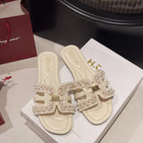 Fragrant Wind Flat Bottom Slippers Women 2025 New Summer Cold Slippers Fashion Wearing Ladies Sandals