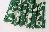 Women's Long-Sleeved Green-Print Shirt Dress