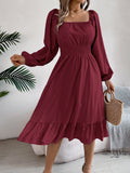 Spring And Summer Leisure Solid Color Collar Long Sleeves To Close The Waist Lotus Leaf Side A Dress Women's