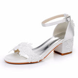 Cm Square Sandals Shallow Mouth With Coarse Sandals Horseshoes And White Lace Flowers Bride Wedding