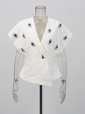 Sexy Deep V Vest Blouse 2025 Autumn New Temperament Slimming Nail Drill Senior Sense Coat