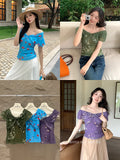 Xixi 2025 Summer New Korean Version Of The Word Collar Lotus Side Chiffon Temperament Short-Sleeved Shirt Top