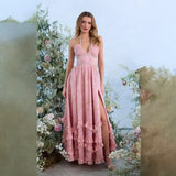 Sexy Pure-Want Wind Hanging Neck Dress Women's Summer Long Seaside Resort Wind-Dexed Skirt Floral
