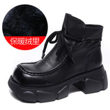 Head-Level Kraft Handmade Pine Cake Boots Women Autumn And Winter New Naked Boots Thick And Square Head Martin
